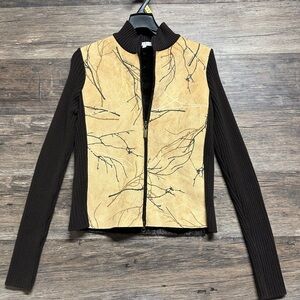 Robert Kitchen Camo Full Zip Tan Brown Sweater with Faux Fur Liner